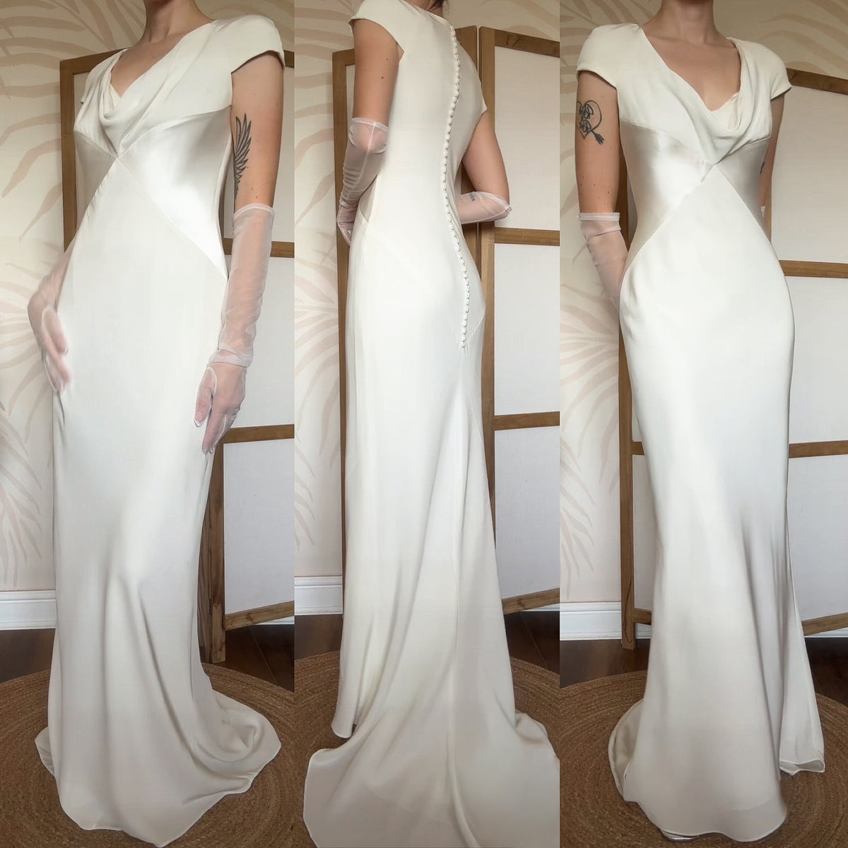 Ivory short sleeve figure hugging wedding dress uk 10