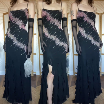 YVE London black & pink beaded evening dress uk 12-14