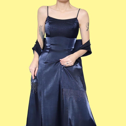 Navy beaded dress & shawl UK 12 & UK 16