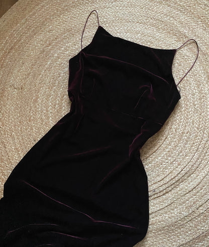 Burgundy petite velvet stretch evening dress UK 10