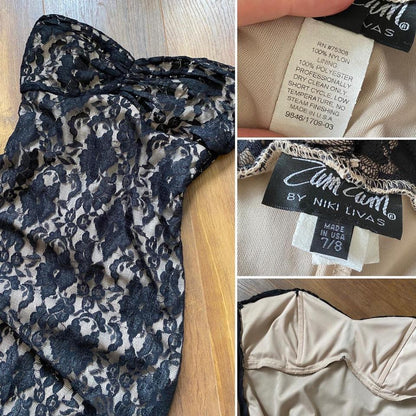 Black lace strapless stretchy evening dress uk 10