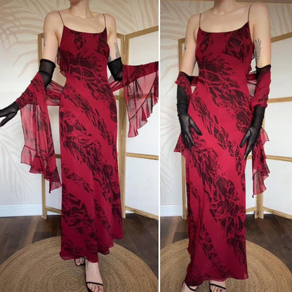 After Six red print slip dress & shawl UK 10