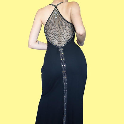 Black Dave & Johnny 90s beaded back evening dress size UK 16 & UK 18