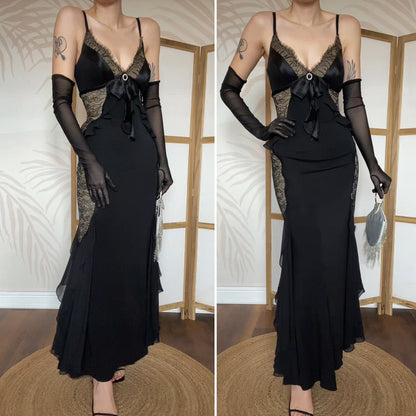 Dusk black stretch lace evening dress UK 12