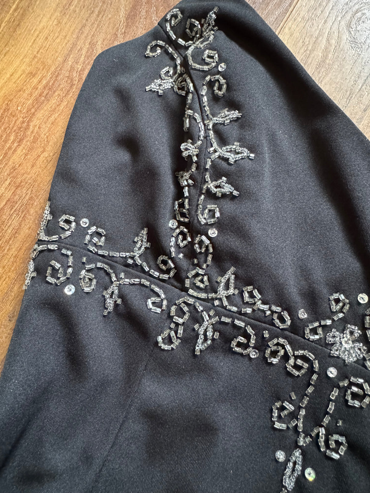 Black beaded low back evening dress uk 10