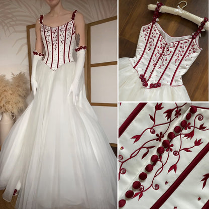Gorgeous white & red wedding dress & gloves uk 10