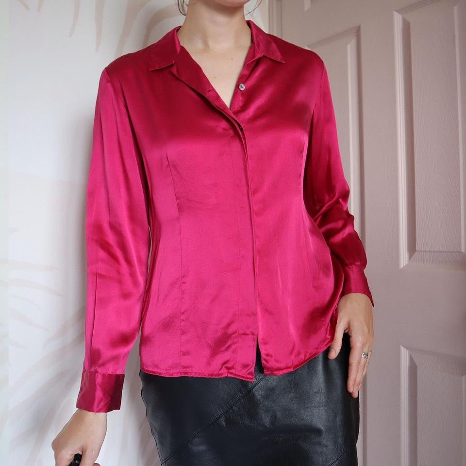 Pink 100% silk blouse UK 12/M