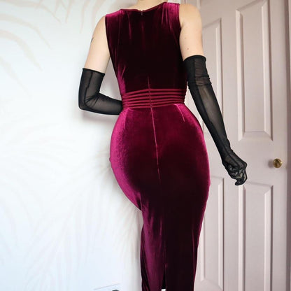 Gina Bacconi Burgundy Velvet Stretch Evening Dress UK 16