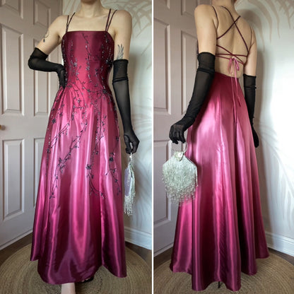 Pink Dave & Johnny satin beaded evening dress UK 8
