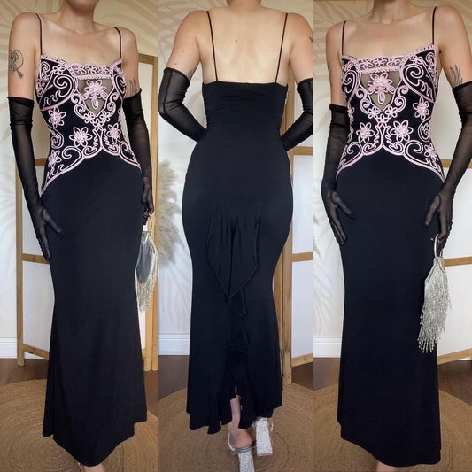 Wondaland black & pink stretch evening dress uk 12