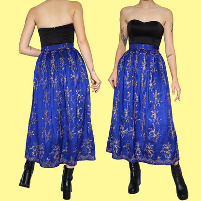 Royal blue 100% silk maxi skirt UK 10