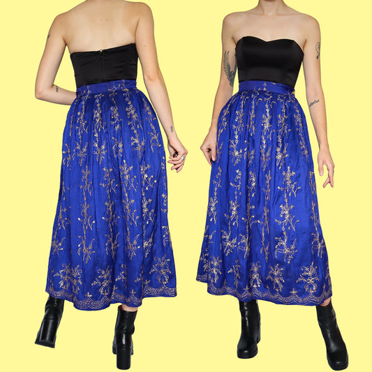 Royal blue 100% silk maxi skirt UK 10