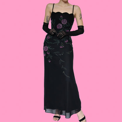 After Six black beaded evening gown UK 14