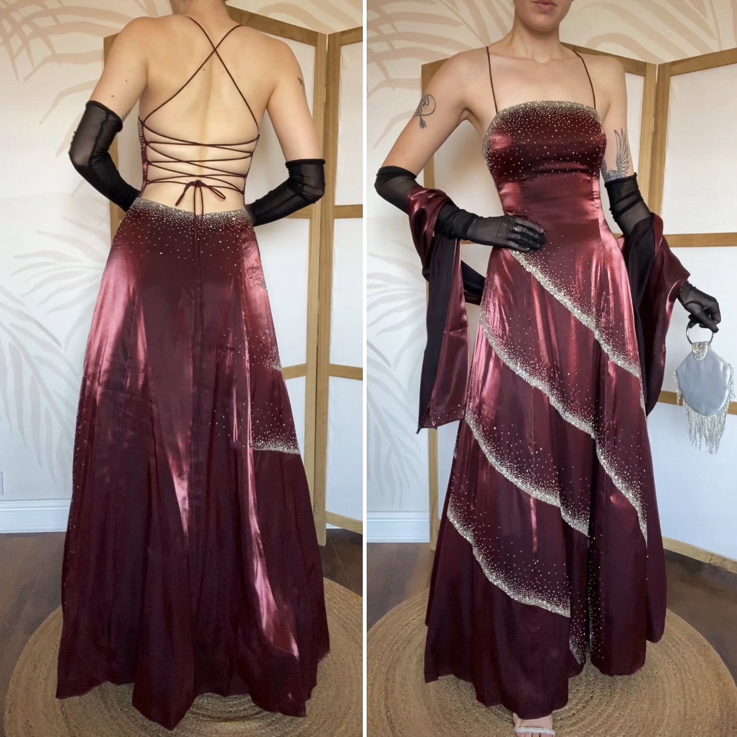 Scala red a-line beaded prom dress & shawl UK 10