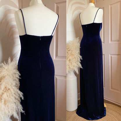 Bernshaw navy velvet stretch evening dress uk 14