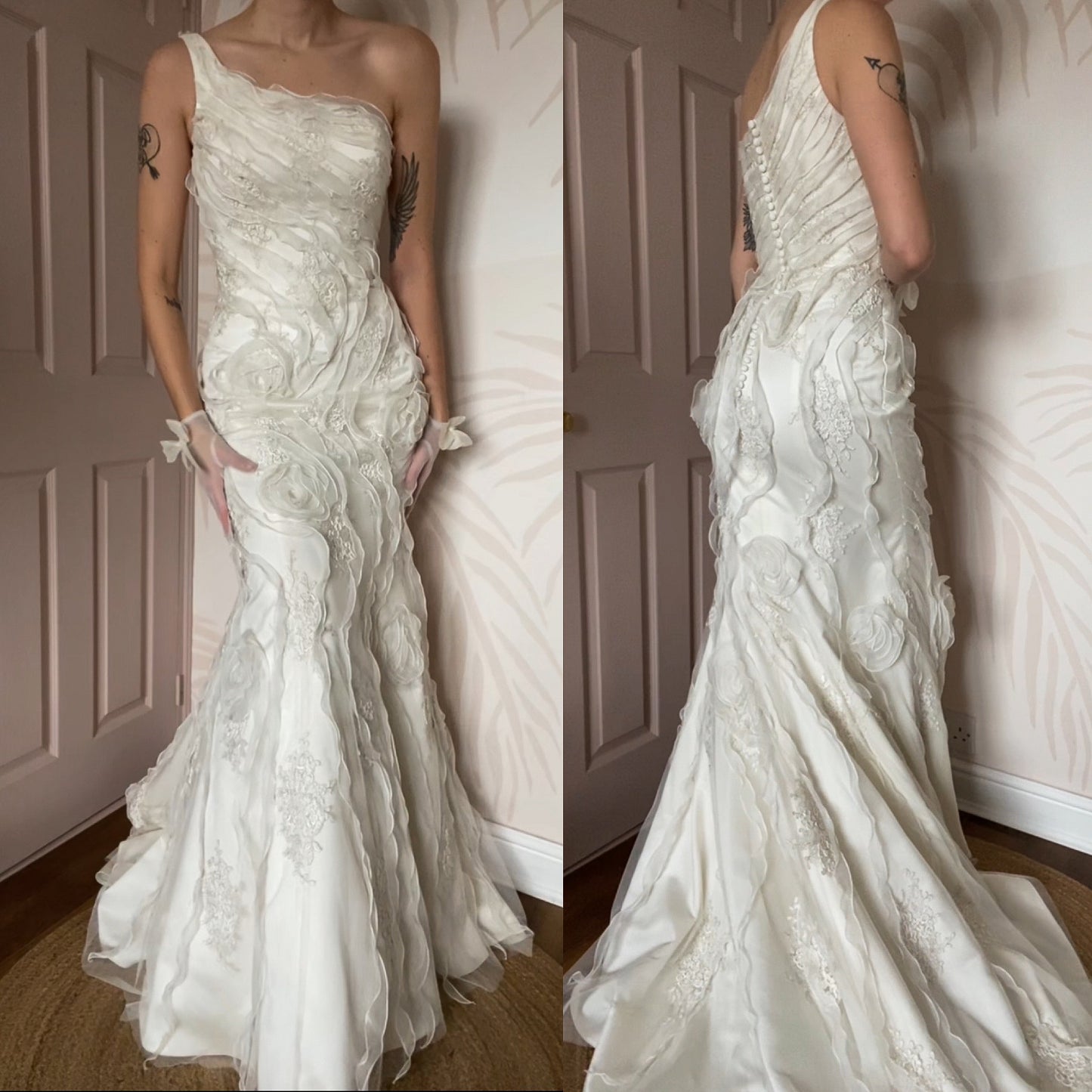 One shoulder lace wedding dress UK 12