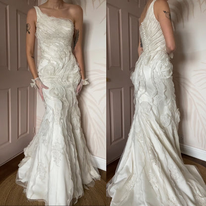 One shoulder lace wedding dress UK 12