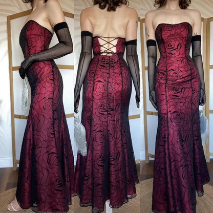 Morgan & Co strapless red fishtail gown uk 8