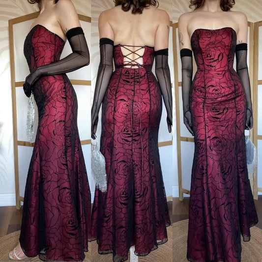 Morgan & Co strapless red fishtail gown uk 8
