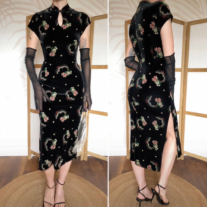 Charlotte Halton black velvet midi dress uk 14