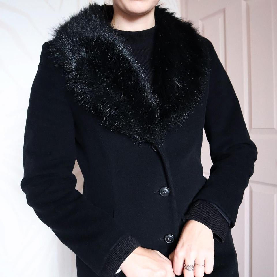 Wool blend black long coat UK 12