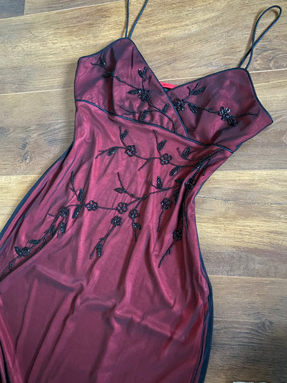 John Charles red beaded stretch evening dress uk 14