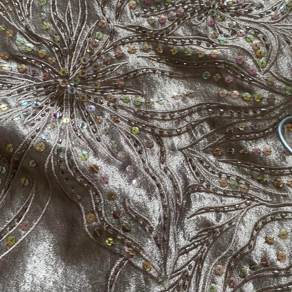 Niki Livas silver evening gown UK 12