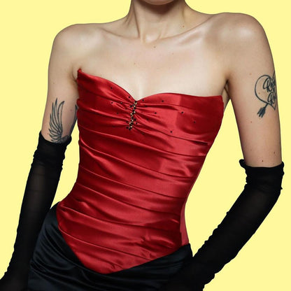 Red & black 3-piece corset, skirt & shawl co ord set UK 12