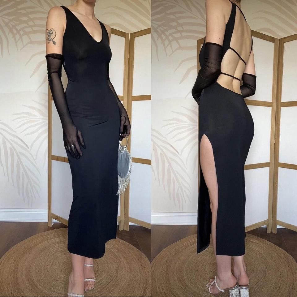 Nick Coleman black stretch open back dress uk 10