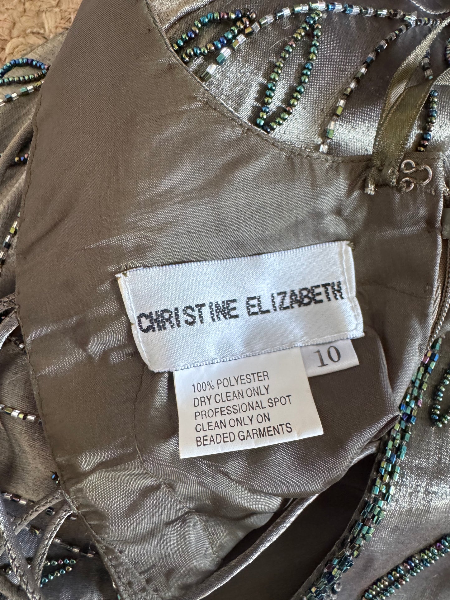 Christine Elizabeth iridescent green beaded gown UK 10