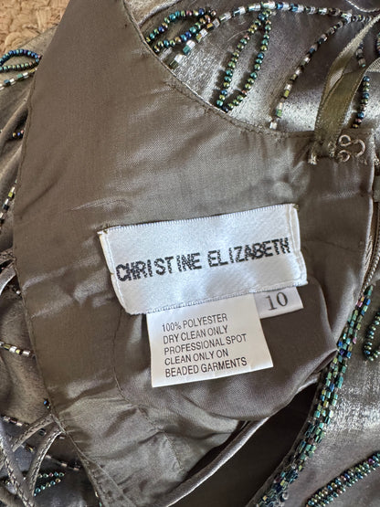 Christine Elizabeth iridescent green beaded gown UK 10