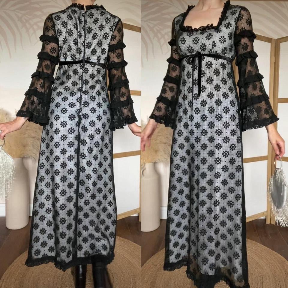 Simon Ellis 60s black & white long sleeve dress uk 10