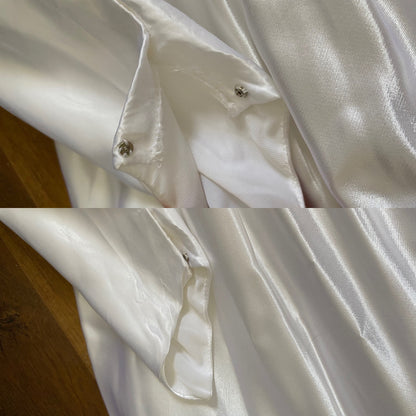White satin long sleeve vintage wedding dress uk 8