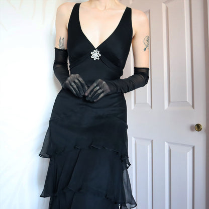 Black 100% silk evening gown UK 12