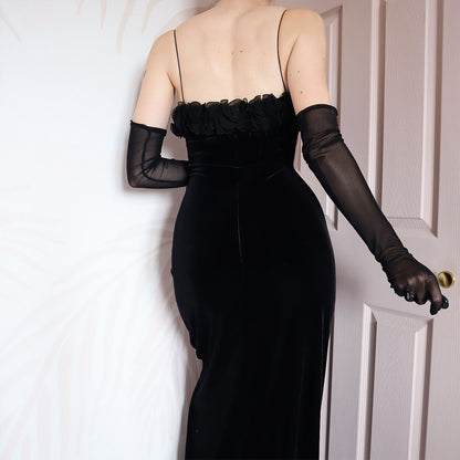 Black velvet Gina Bacconi evening dress UK 16