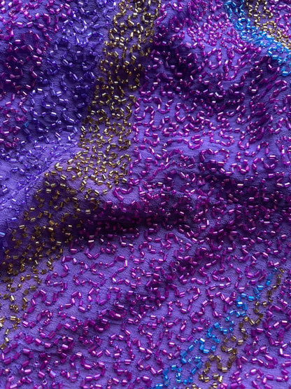 After six purple 100% silk beaded evening dress UK 10