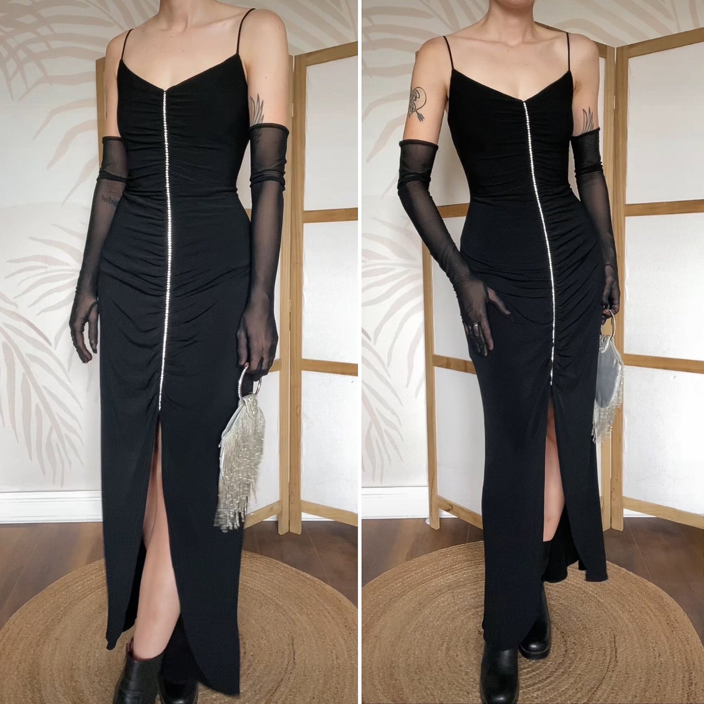 Black Dave & Johnny stretch diamanté evening dress UK 12