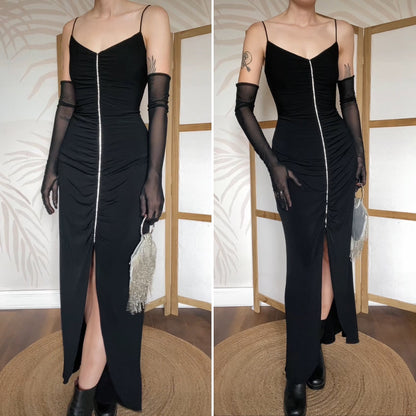 Black Dave & Johnny stretch diamanté evening dress UK 12