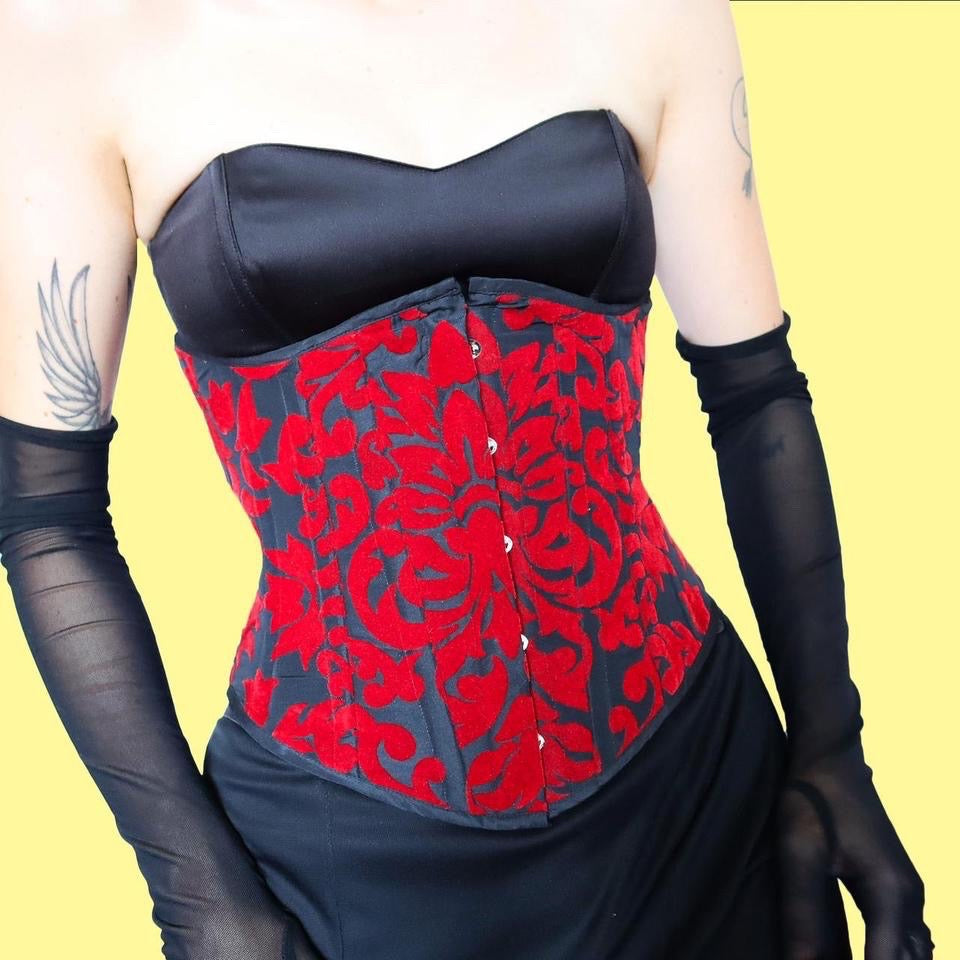 Black & red underbust corset UK S