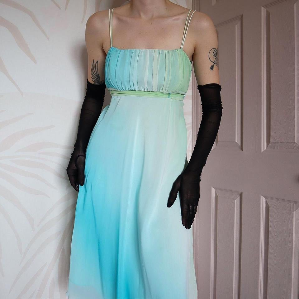 Debut Green & Blue Midi Summer Party Dress UK Size 10