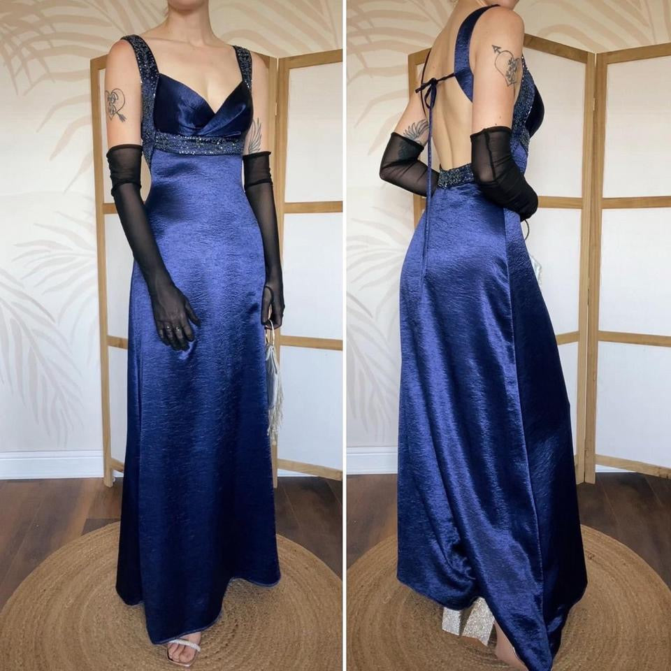 Shimmery blue open back evening dress uk 8-10