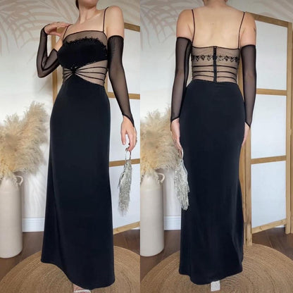 Black sheer beaded evening dress uk 10