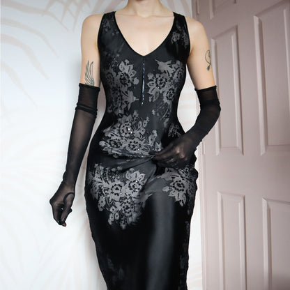 Black silk blend evening dress UK 10