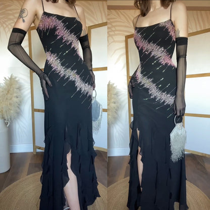 YVE London black & pink beaded evening dress uk 12-14