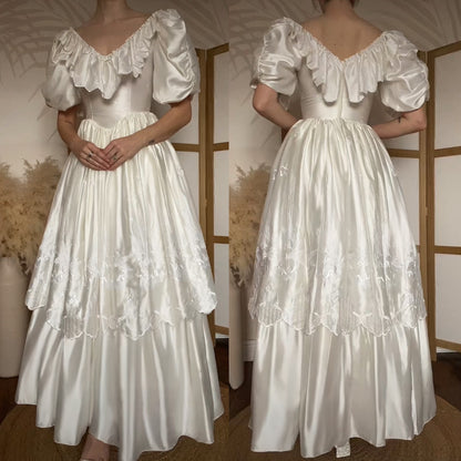 White satin 80s wedding dress uk 8