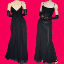 Load image into Gallery viewer, Tiffanys black chiffon evening gown UK 14
