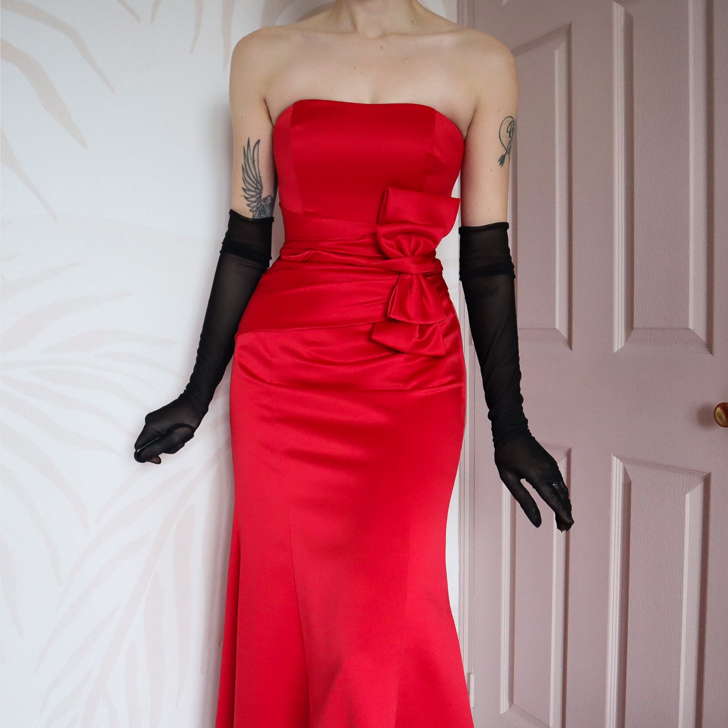 Red strapless fishtail gown UK 12