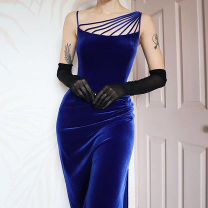 After Six electric blue velvet evening dress UK 14