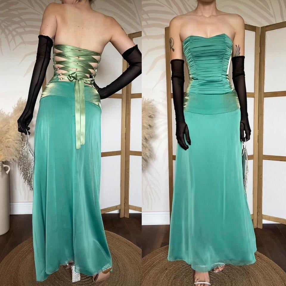 Teal strapless lace up evening dress uk 6-8/XS