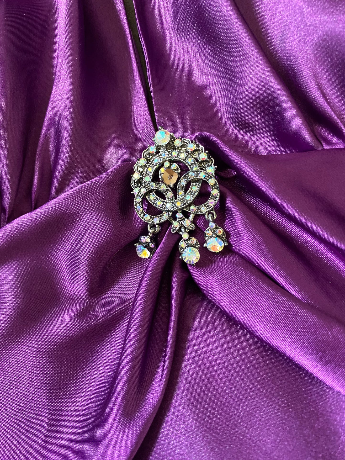 Purple satin Niki Livas prom dress uk 8